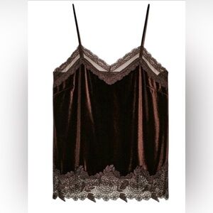 ZARA Brown Velvet Lace Camisole Top Size M Elegant Evening Chic